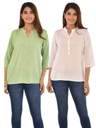 Pack Of 2 Women Light Green & White Rayon Tops Combo