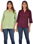 Pack Of 2 Women Light Green & Wine Rayon Tops Combo