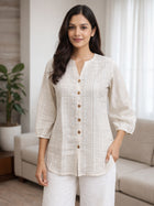 Women's Light Brown Striped Casual Shirt