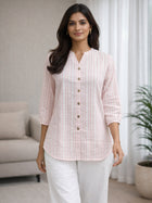 Women's Light Pink Striped Casual Shirt