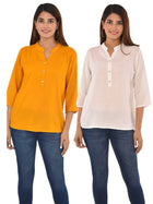 Pack Of 2 Women Mustard & White Rayon Tops Combo