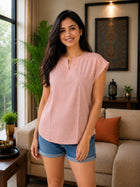 Women Peach Cotton Blends Top