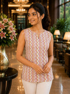 Peach Printed Sleeveless Top