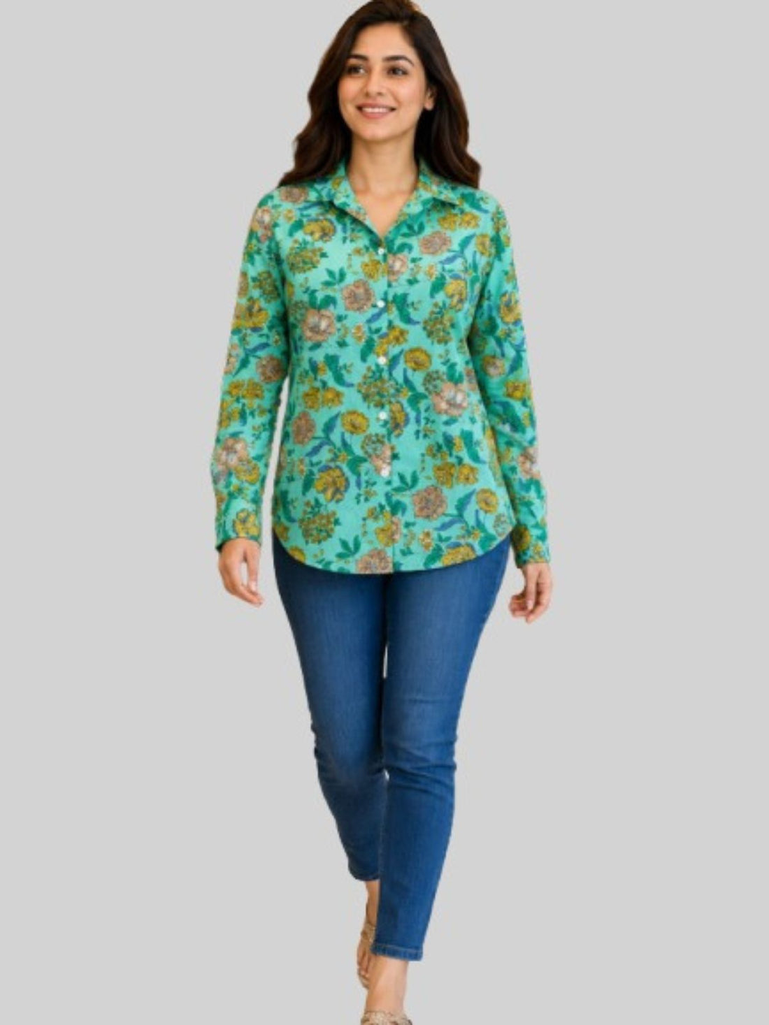 Women Printed Collar Cotton Shirts CM-014