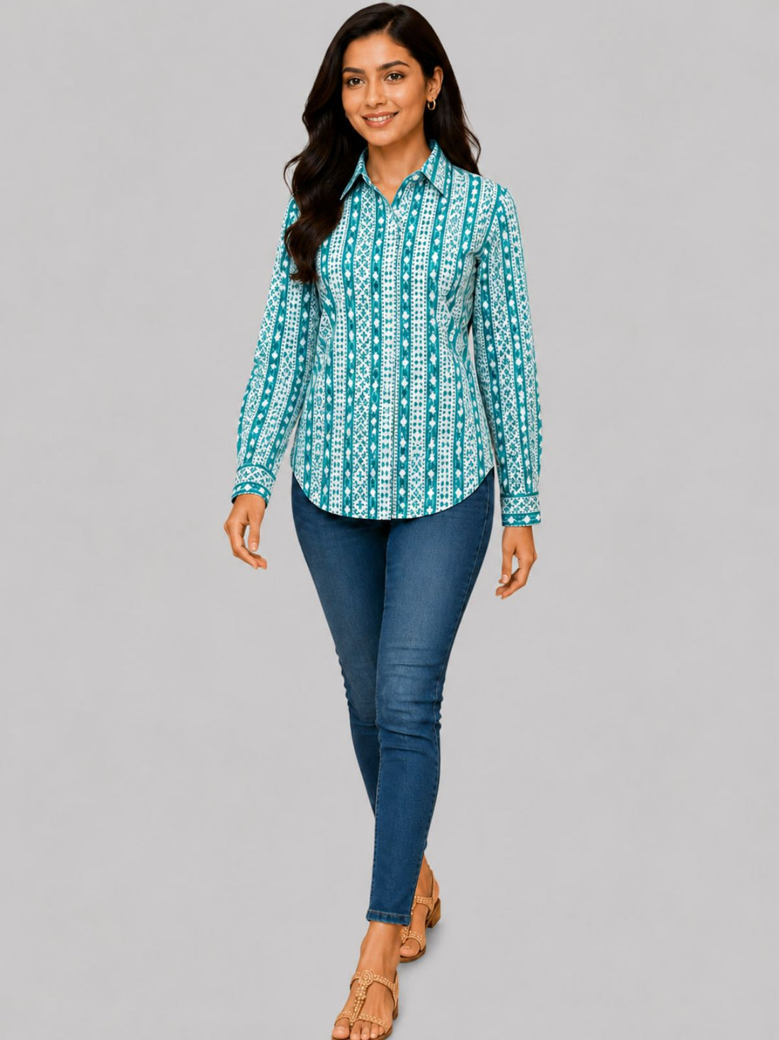 Women Printed Collar Cotton Shirts CM-029