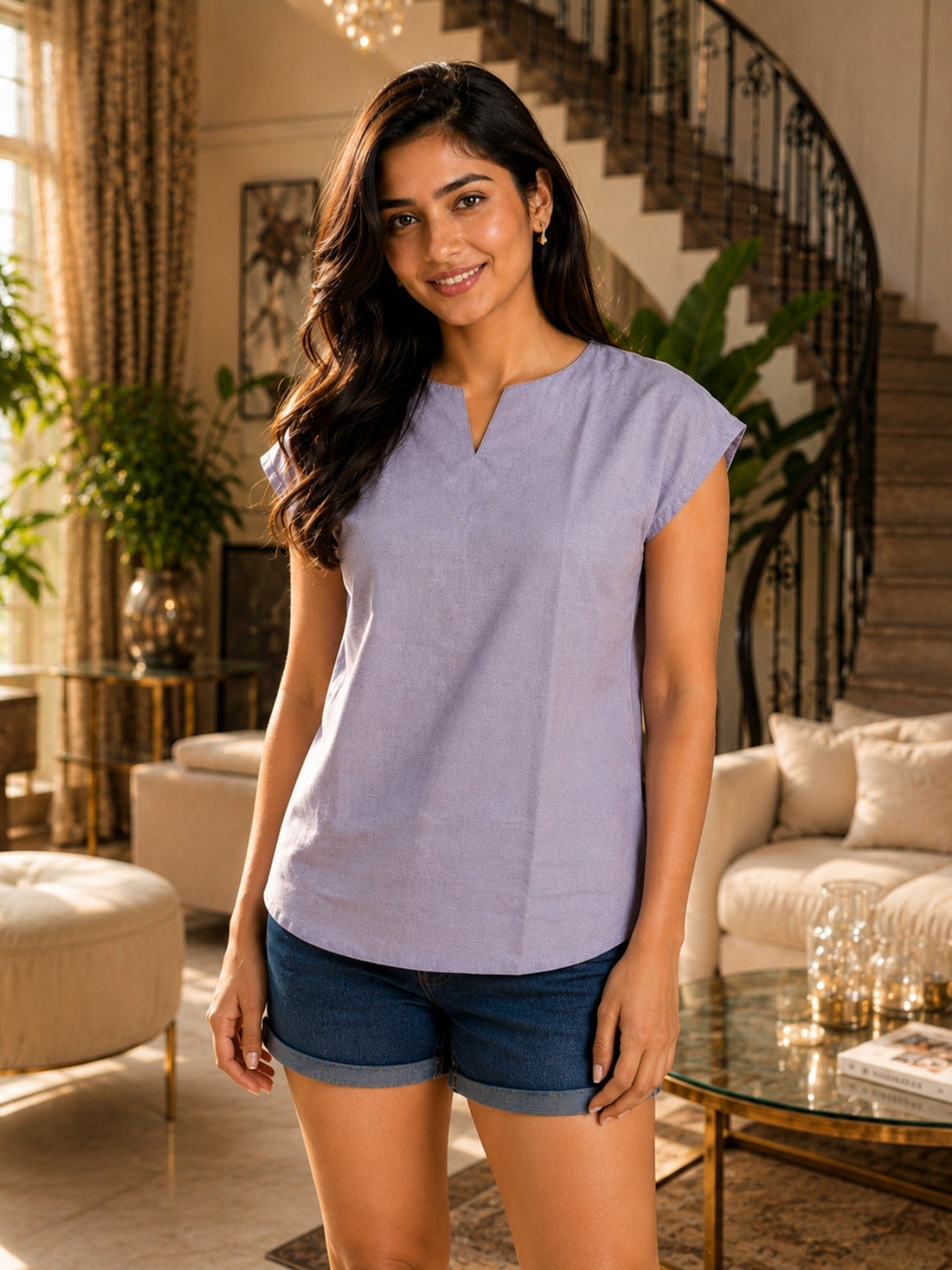 Women Purple Cotton Blends Top