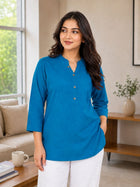 Turquoise Cotton Comfort Tops