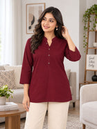 Wine Cotton Comfort Tops