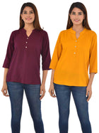 Pack Of 2 Women Wine & Mustard Rayon Tops Combo