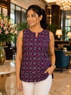 Wine Printed Sleeveless Top
