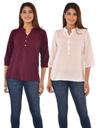 Pack Of 2 Women Wine & White Rayon Tops Combo