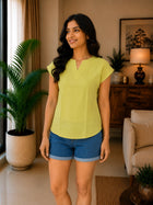 Women Yellow Cotton Blends Top