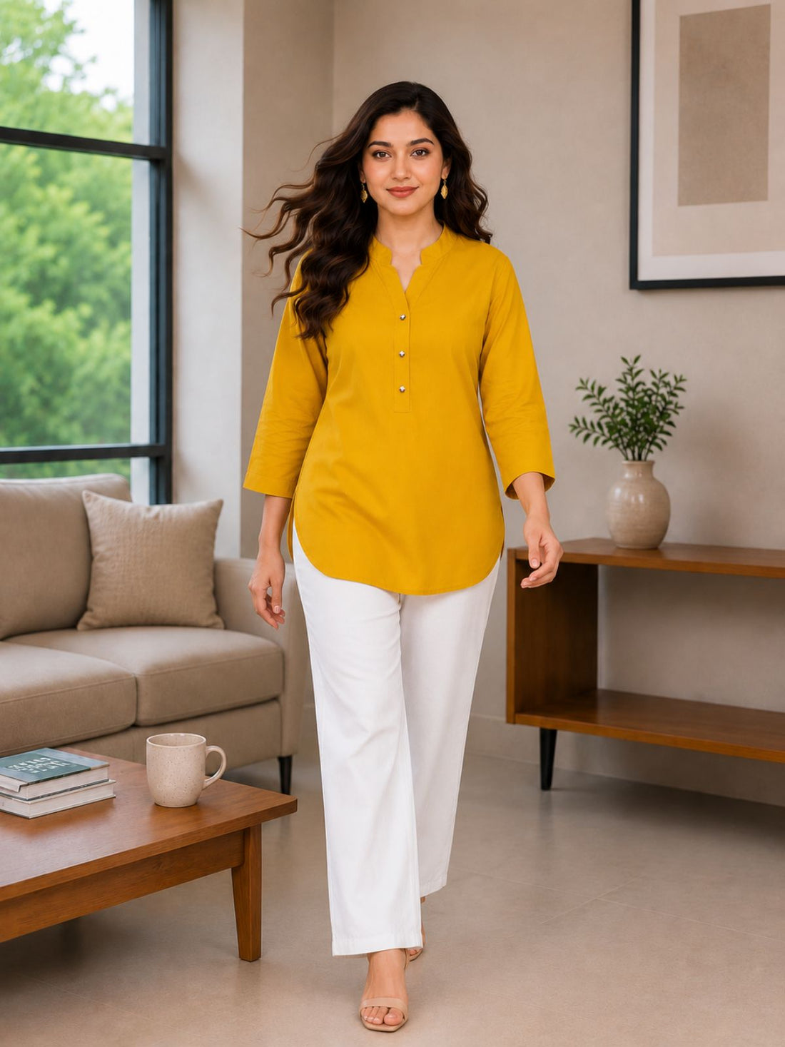 Yellow Cotton Comfort Tops