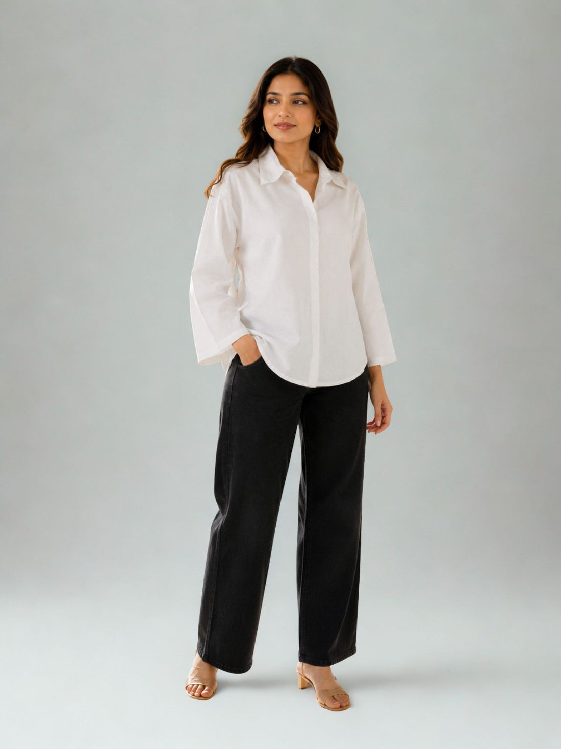 White Cotton bell Sleeves Shirts