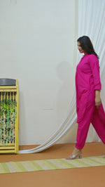 Womens Rani Pink Cotton Pathani Kurta and Pant Set