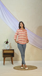 Womens Red Linen Multistripe Cotton Shirt