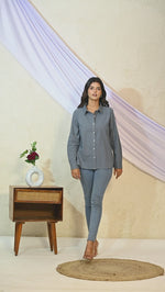 Womens Solid Grey Airy Linen Cotton Shirt