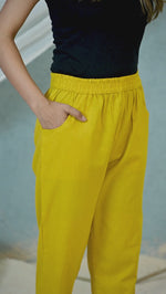 Women's Mustard Regular Fit Elastic Cotton Trouser