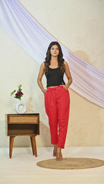 Women Regular Fit Red Rayon Trouser