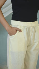 Women's Cream Regular Fit Elastic Cotton Trouser