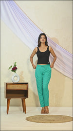 Women Regular Fit Cyan Rayon Trouser