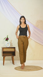 Women Regular Fit Brown Rayon Trouser