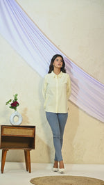 Womens Solid Cream Airy Linen Cotton Shirt