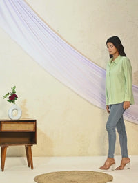 Womens Solid Pista Green Airy Linen Cotton Shirt