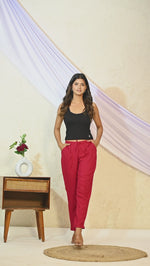 Women Regular Fit Maroon Rayon Trouser