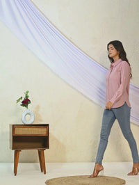 Womens Solid Pink Airy Linen Cotton Shirt