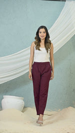 Women's Maroon Regular Fit Elastic Cotton Trouser