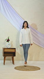 Womens Solid White Airy Linen Cotton Shirt