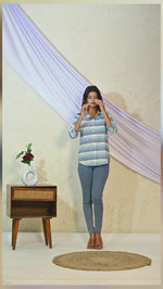 Womens Blue Linen Multistripe Cotton Shirt