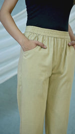 Women's Beige Regular Fit Elastic Cotton Trouser