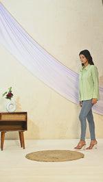 Womens Solid Pista Green Airy Linen Cotton Shirt