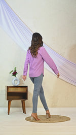 Womens Solid Purple Airy Linen Cotton Shirt