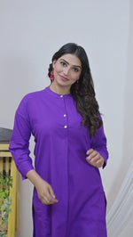 Womens Purple Cotton Pathani Kurta and Pant Set