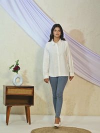 Womens Solid White Airy Linen Cotton Shirt