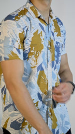 Mens Golden Floral Printed Half Sleeve Crepe Shirt