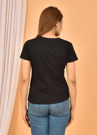 Couple Black Round Neck Cotton Blend Plain T-shirt Set