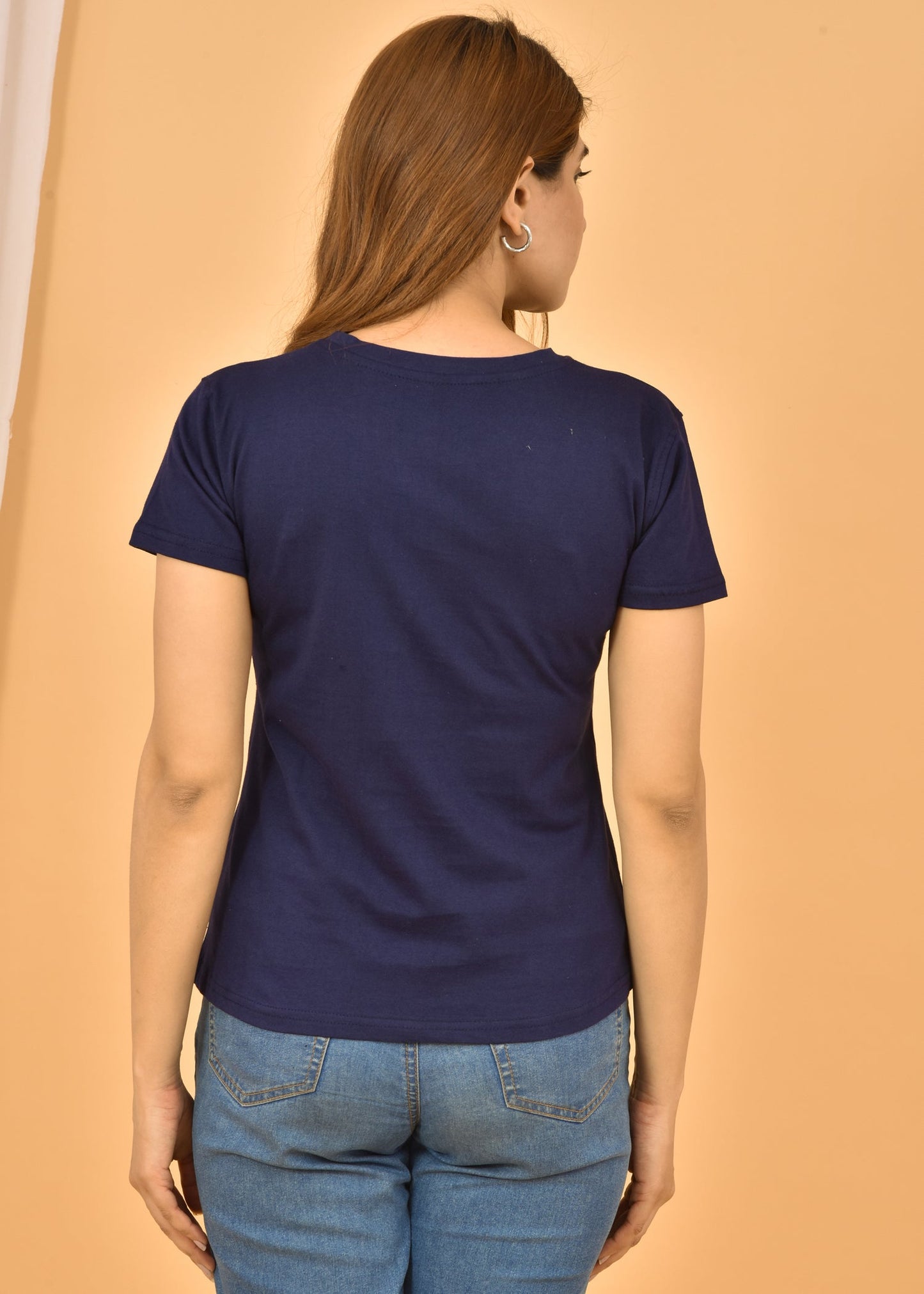 Couple Navy Blue Round Neck Cotton Blend Plain T-shirt Set