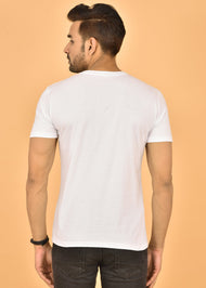 Couple White Round Neck Cotton Blend Plain T-shirt Set
