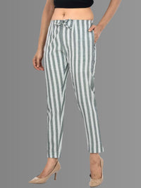 Womens Regular Fit Black Broad Stripe South Cotton Trouser