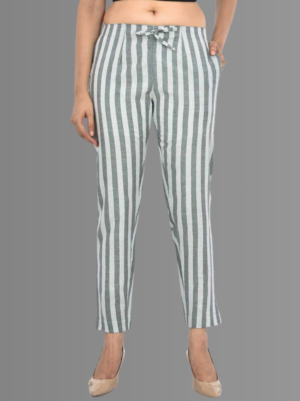 Womens Regular Fit Black Broad Stripe South Cotton Trouser