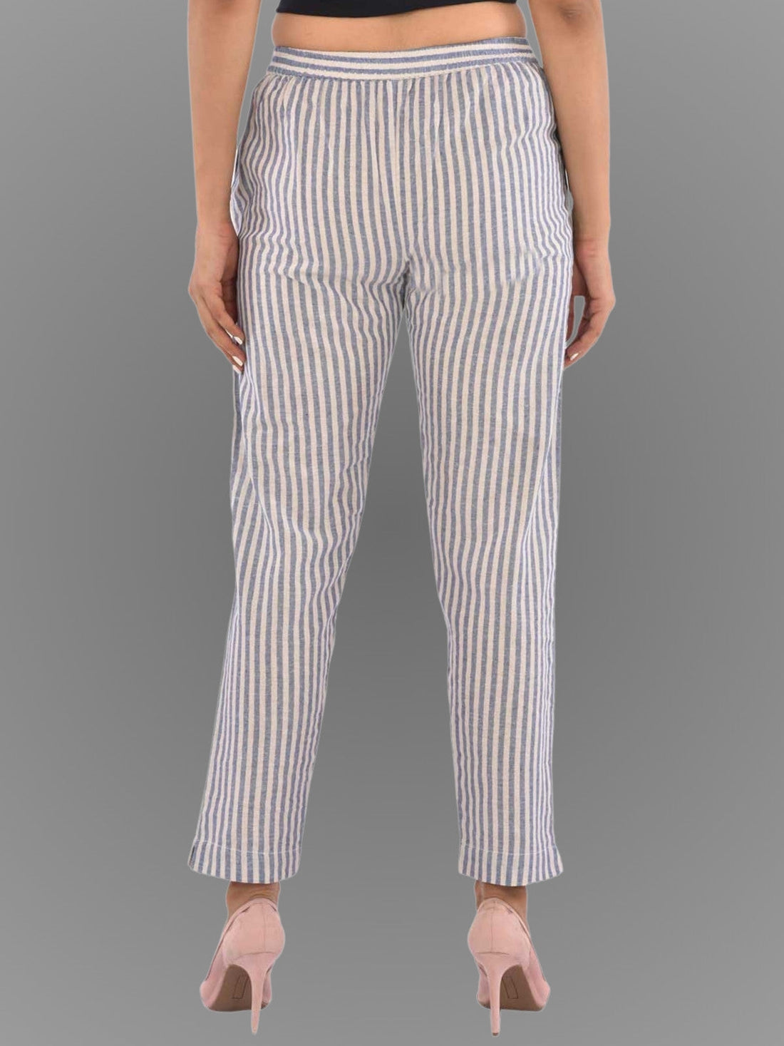 Womens Regular Fit Blue Stripe South Cotton Trouser
