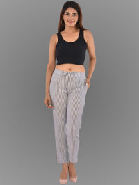Womens Regular Fit Blue Stripe South Cotton Trouser