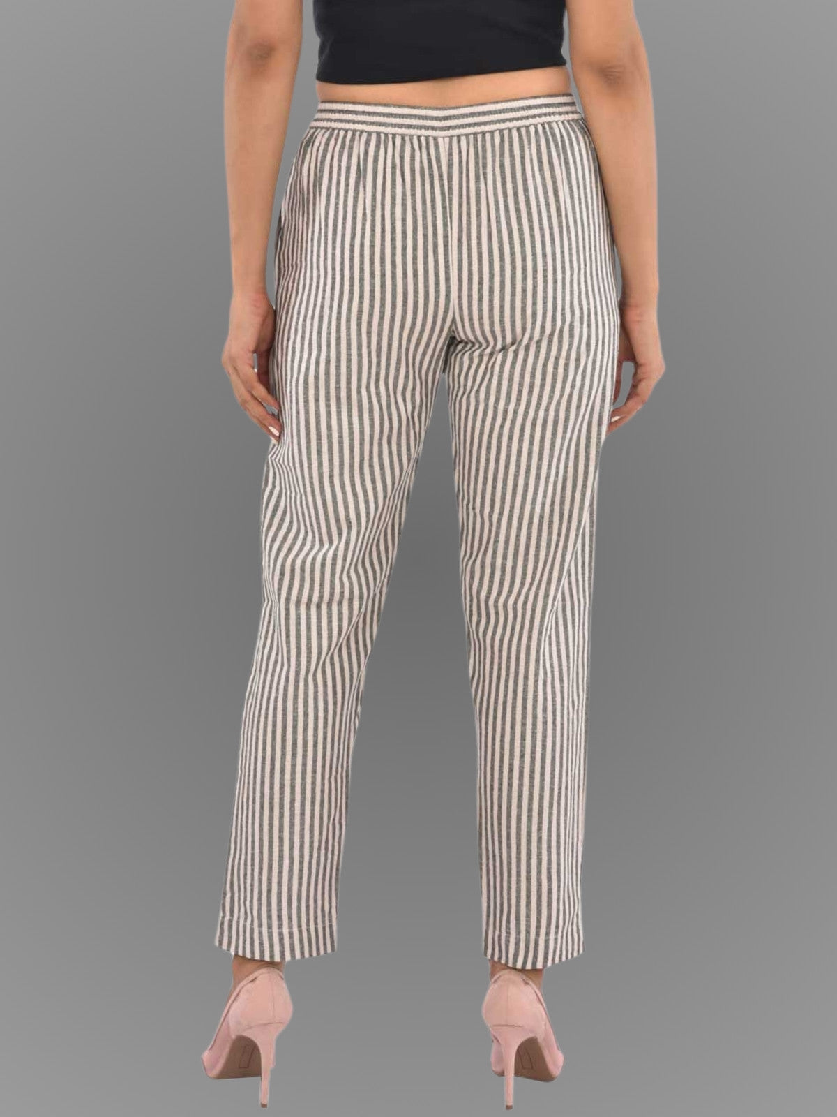 Womens Regular Fit Grey Stripe South Cotton Trouser