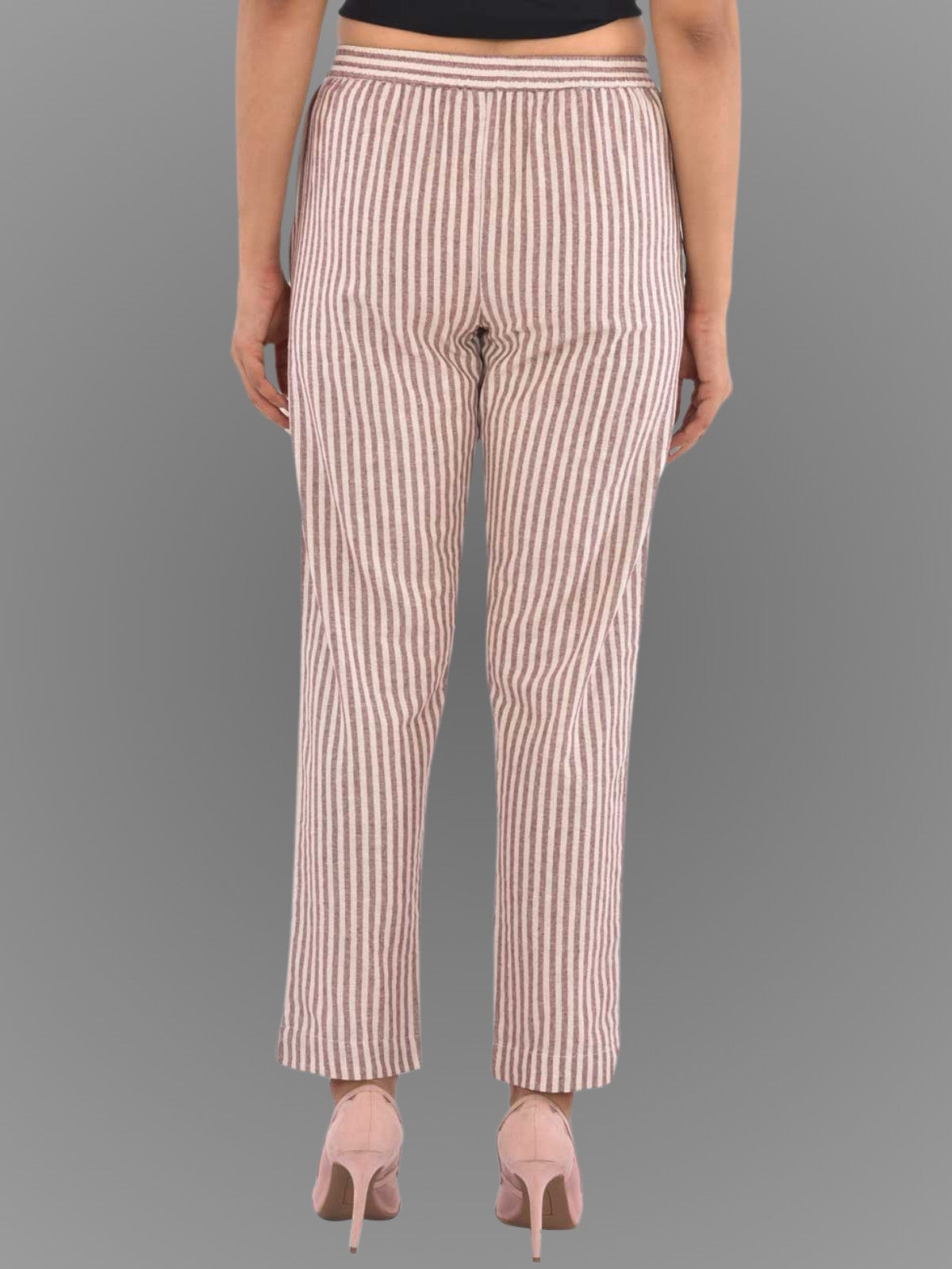 Womens Regular Fit Maroon Stripe South Cotton Trouser