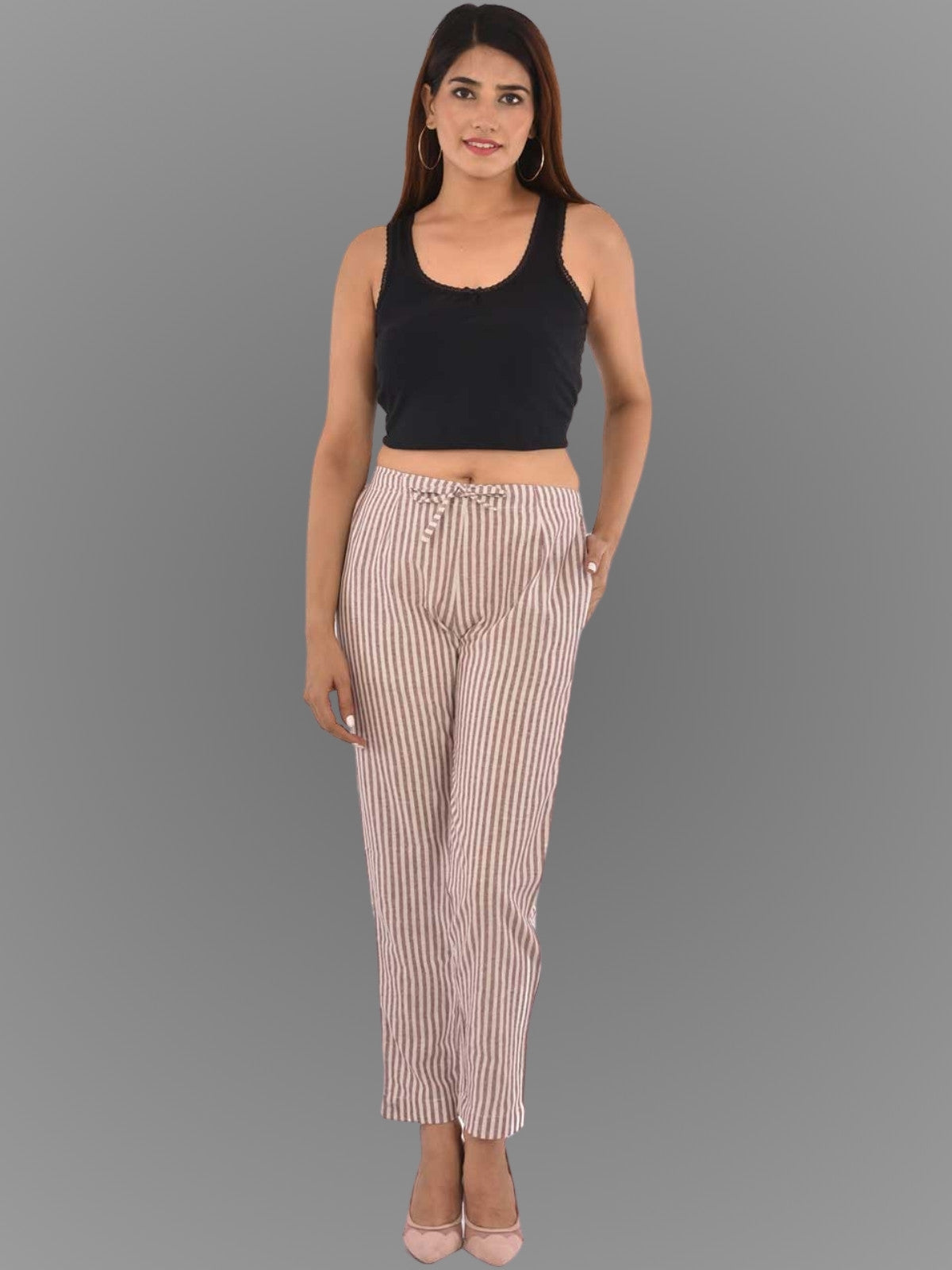 Womens Regular Fit Maroon Stripe South Cotton Trouser
