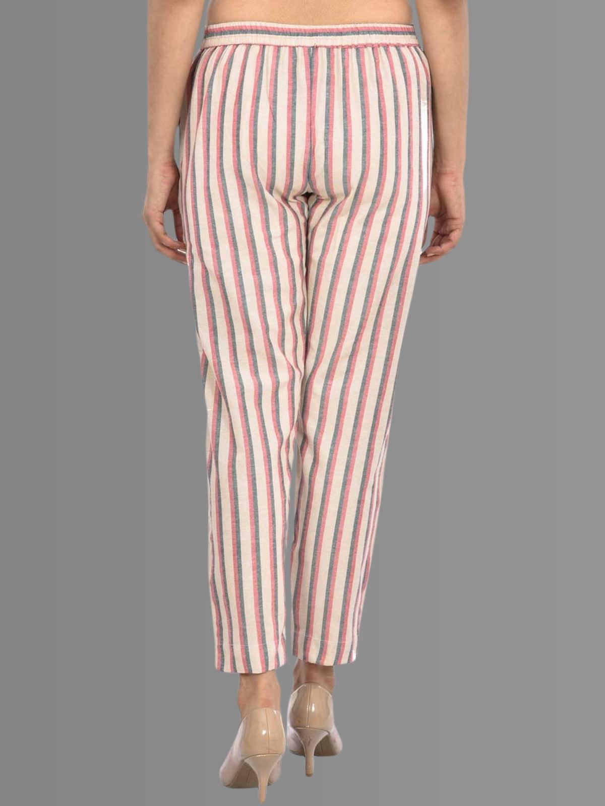 Womens Regular Fit Maroon Broad Stripe South Cotton Trouser